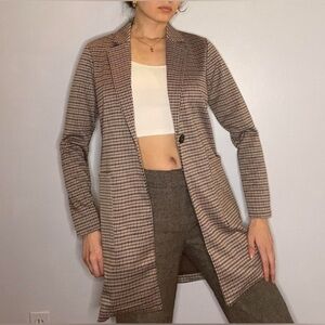Philosophy Tan brown houndstooth Long line Lightweight Blazer Jacket size M